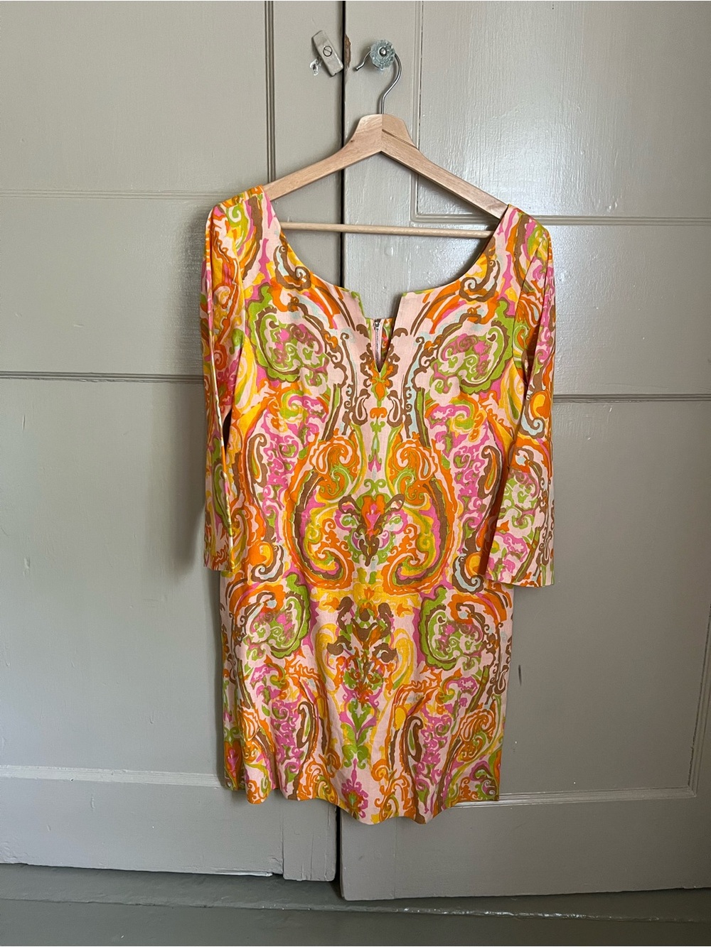 Vibrant Paisley Tunic Dress in Orange, Pink & Green